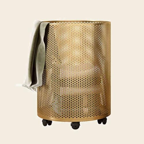 WNGJZZYC Rollender Wäschekorb, Wäschesammler aus Metall, 360° Wäschekörbe mit Rädern, Großes Fassungsvermögen 30/50/70 l, für Wohnzimmer, Badezimmer, Schrank(Gold,32x35cm/13x14in)
