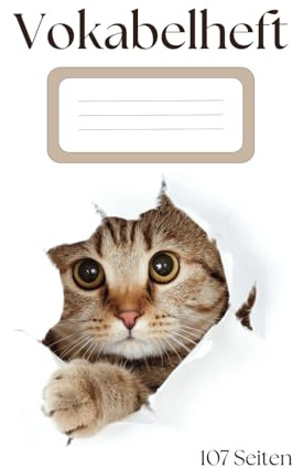 Vokabelheft - Katze: 2 Spalten, liniert, Ca. DIN A5, Fremdsprache lernen, Perfekt für den Unterricht