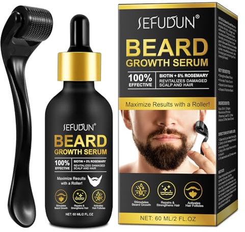 Beard Growth Oil 60 ML for Men with Roller for Promote Hair Regrowth - Biotin Growth Serum for Men, Promote Hair Regrowth Masculine Thick Male Beard. Beard Care Kit