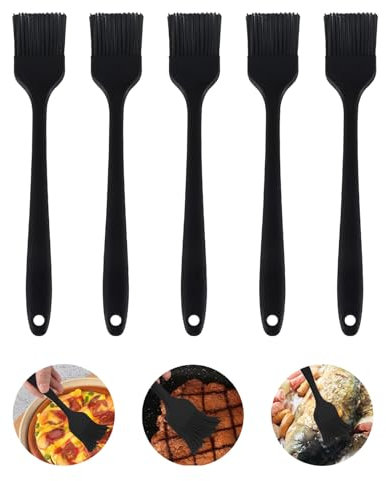 ChAusa 5 Piezas Pincel Cocina 21 * 3.5 cm Pincel Silicona Cocina,Brocha Cocina,Anti-Adherente,Resistentes Pincel Reposteria,Esparcir Aceite,Mantequilla,Salsa,Marinados Barbacoa,Hornear(Negro)