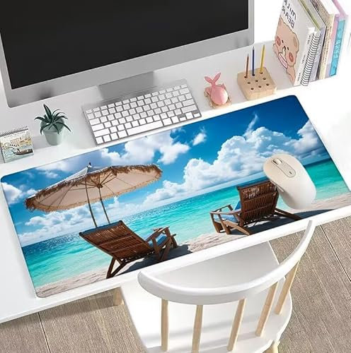 Tapis de Souris Bord De La Mer Tapis de Souris Gamer XXL 1200x600x3mm Gaming Accessoire, Tapis de Souris Chaise Tapis Souris Résistant à l'eau avec Base en Caoutchouc antidérapant, Deco Bureau W5-522