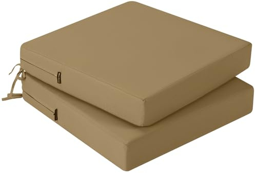 PRIMEPATIO Outdoor Stuhlkissen 40x40, 2er Set mit Bändern, Taupe | Wasserdichtes Sitzkissen mit Weicher Schaumstofffüllung, Perfekt für Gartenstühle, Terrassenmöbel und Balkonstühle