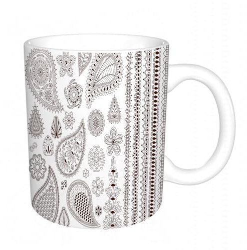 YFHJV Tazas de Café,Taza de Cerámica para Té y Café - Regalo Original - 330 ml - Desayuno Tazas Tazas graciosas,Henna, colección de adornos orientales,tazas originales