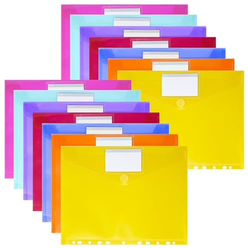 Donken Dokumentenmappe A4 zum Abheften, 14 Stück Dokumententasche mit 11 Lochrand, Klettverschluss & Etikettentasche, Wasserdicht Sammelmappen für sichere Dokumentenaufbewahrung (7 Farben)