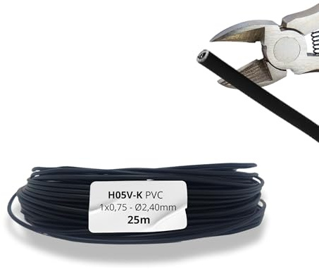 HALOTEC Flexibles Einadriges Stromkabel 25m 1x0,75mm² Schwarz PVC H05V-K | Hochwertige Isolierter Kupferdraht für Sichere Industrieinstallationen | Perfekt für Elektrische Sicherheit und Installation