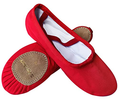 s.lemon Scarpette da Danza Classica,Tela Ballerina Scarpe da Ginnastica Ballo Pantofole per Bambina e Adulti Rosso 34