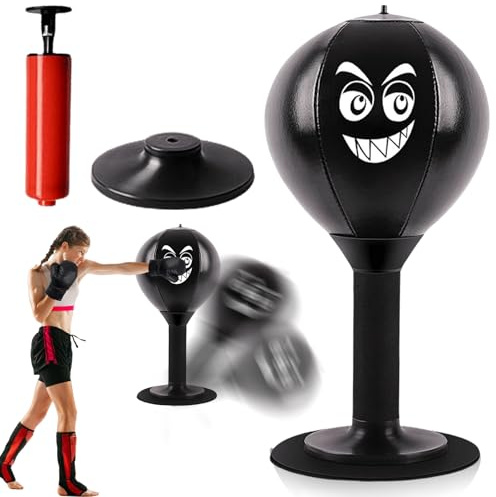 Punchingball Tisch, Desktop Punching Bag Punchingball Erwachsene, Mini Boxsack Punchingball mit Starken Saugnäpfen und Luftpumpe, Box Sack für Zuhause und Schreibtisch zum Stressabbau Tisch Boxsack