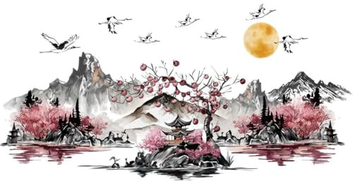 HiyyFloy Pegatinas De Pared con Pintura De Paisaje De Estilo Chino, Papel Tapiz para Habitación, Decoración De Pared Grande para Hogar, Calcomanías De Pared Autoadhesivas