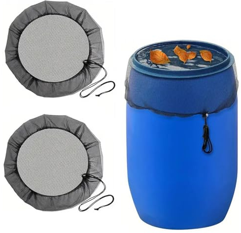 Outddor Rain Barrel Cover,Ompinda 2 Pack Mesh Water Collection Bucket Yarn Cover with Drawstring Buckets Protector Screen for Preventing Mosquito,Fallen Leaves (80cm)