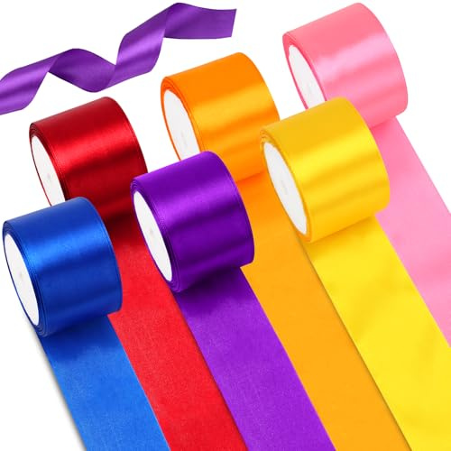 60m Satinband Bunt, Geschenkband Breit, 50mm Bunte Bänder, Breit Bunte Stoffbänder Große Schleifenband für Geschenkverpackungen, Party-Layouts, Herstellung von Haarschmuck und Basteln DIY