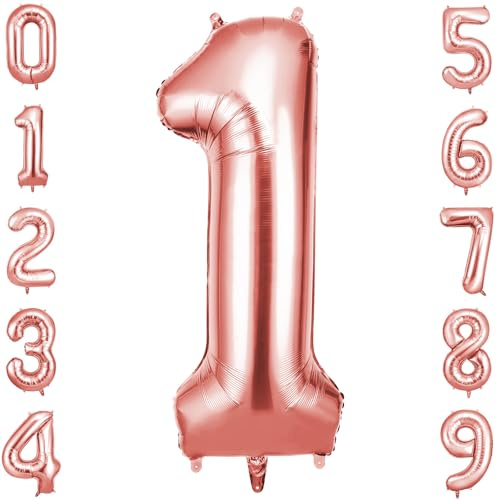 OFFCUP Palloncino Numero 1 Oro Rosa Gigante 40 Pollici Foil per Compleanno | Gonfiabile ad elio, circa 100 cm, in alluminio foil, decorazione per feste compleanno matrimonio anniversario baby shower
