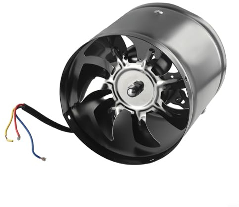 150MM Inline Duct Fan Metal Ventilation Exhaust Fan With 7 Reinforced Blades 200-600m³/h Air Volume For Kitchen Bathroom Workshop Office Conference Room Quiet Operation 40W Black White(Black)