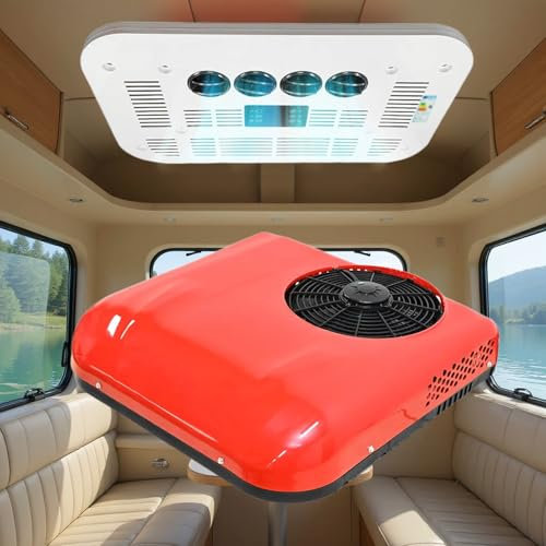 CHHMAELOVE Aire Acondicionado de Techo para Caravana de 48V,60V,72V,24V y 1V CC. con Pantalla de Temperatura. Refrigeración ultrasilenciosa y eficiente. para Techo de camioneta y Autocaravana.,Red12V