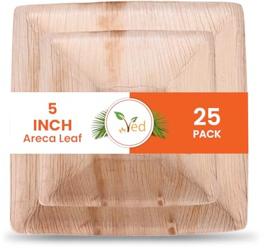 Ved 25 Cuenco de hoja de areca biodegradable y ecológico de 5,5 (13,75 cm), cuencos desechables cuadrados profundos para sopa, ensalada y postres, cuencos para fiestas resistentes y compostables.