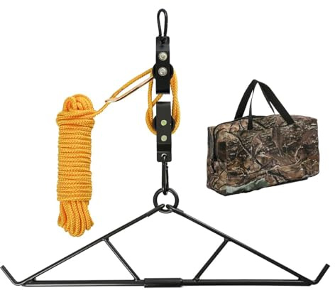 FUNHORUN Deer Hanger with Camouflage Carrying Bag, Game Hoist Gambrel with Pre-Installed Rope, Dual Pulley Hoist Lift System, Game Hanging Kit for Deer Skinning