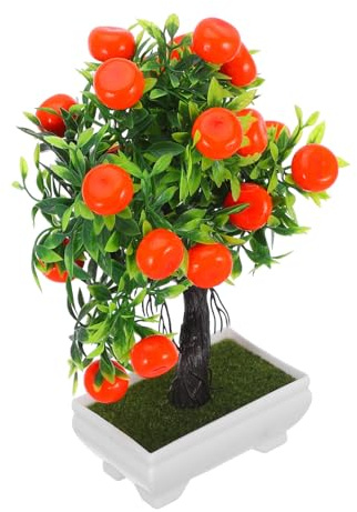 Ciieeo Bonsái de naranja falso, pequeña planta artificial en maceta, decoración para interiores, oficina, hogar, árbol frutal de color naranja sintético, adorno de escritorio, fácil cuidado