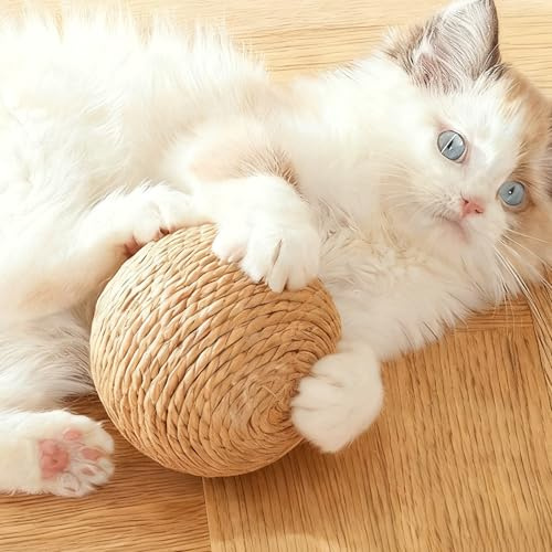 Speedy Panther Grande palla per gatti in sisal da 10 cm con sonaglio all'interno, durevole palla interattiva da masticare e giocare, per mordere e graffiare