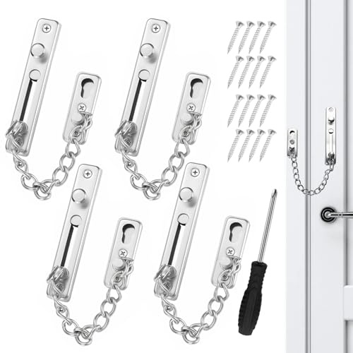 4PCS Stainless Steel Door Chain,Door Chain Internal Door Lock, Anti Theft Home Safe Nickel Plated Door Locks with Screws,Door Chains for Front Door, Suitable for Home, Motel,Hotel, Bedroom