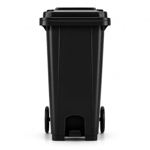 BURAKH Recycling Wheelie Bin Dustbin Rubbish Waste Trash Kitchen Home Office 100L 120L EN840 | Outdoor Rubbish Waste with Wheels | Recycling Food Dustbin (Pedal Black, 100L)