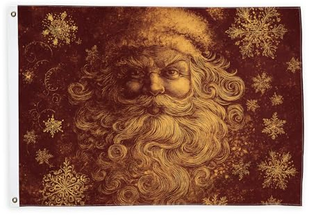 Weihnachtsmann-Flaggen für draußen, Weihnachtsmann-Flaggen, Vintage-Schneeflockenbart, Weihnachten, Gold, für den Außenbereich, dekoratives Banner mit Ösen, Dekor für Veranda, Garten, Balkon, Haus, 6
