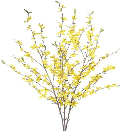 CEWUDA 3 Stück Künstliche Forsythie Blumen Gelb 110 cm Frühlingsblumen Kunstblumen Frühling Forsythie Künstliche Zweige Wie Echt Osterzweige Deko für Eier Dekozweige Ostern Deko Hochzeit Dekoration