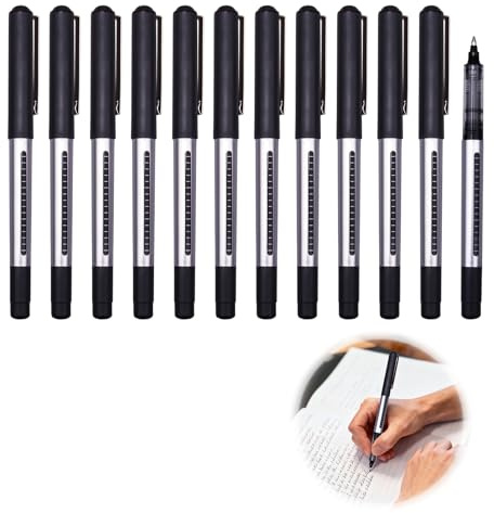 Set de 12 Bolígrafo Tinta Líquida 0.7 mm, Bolígrafos Rollerball Negros, Punta Redonda Mediana Escritura Fluida Sin Saltos Secado Rápido Tinta Visible Trazo Uniforme para Oficina Escuela Firma Diario
