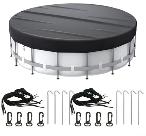 Gettimore 210D Oxford Cloth Round Solar Pool Cover Black For Heat Absorption And Debris Protection Fits 6 To 18 Ft Diameter Outdoor Swimming Pools(15FT)