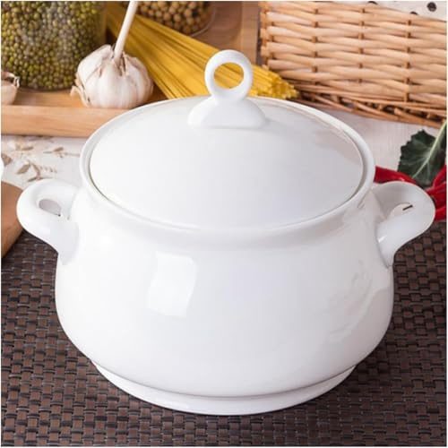 Zuppiera in ceramica con coperchio, per cene e feste, adatta per microonde e forno