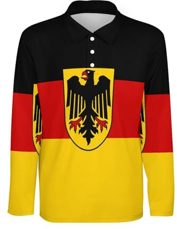 Herren-Polohemden Mit Langen Ärmeln Golftops Freizeit-Poloshirts Für Erwachsene Modischer Deutschland-Flaggen-Print Schnelltrocknend Leicht Atmungsaktives Arbeits-T-Shirt Mit Kragen Größe M