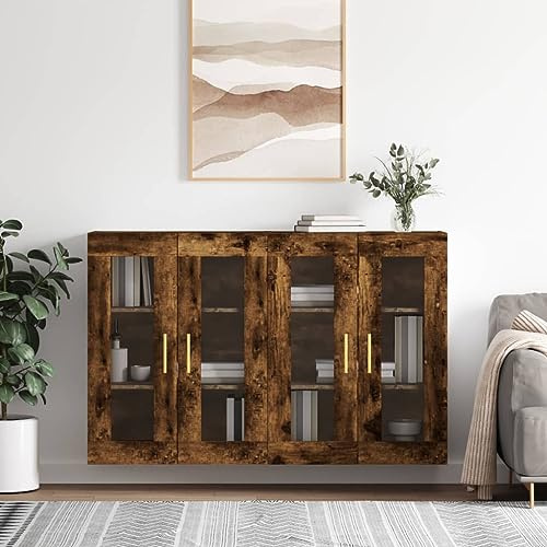 Kaloriko Smoking Wall Cabinets, Set of 2, Wood Material 69.5 x 34 x 90 cm, with Glass Doors, Versatile Storage Space for Kitchen, Living Room