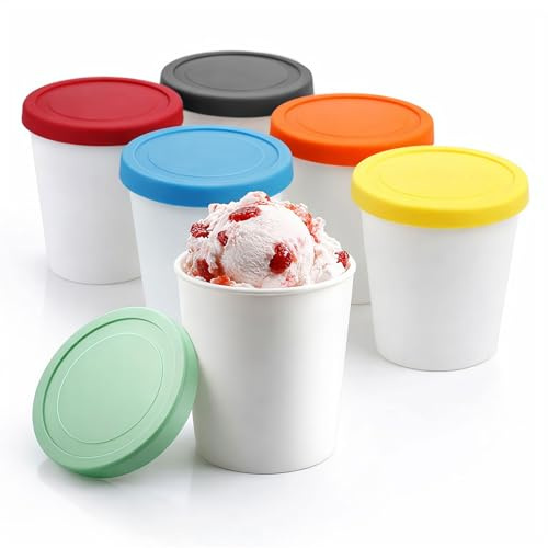 Chingcoo Juego de 6 recipientes para helados, 250 ml, recipiente de almacenamiento con tapa de silicona, sin BPA de calidad alimentaria, para almacenamiento y fabricación de helados