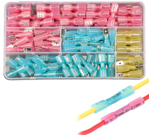 112pcs Heat Shrink Spade Connectors Kit, Heat Shrink Wire Connectors Electrical Connectors Crimp Terminals, Automotive Marine Grade Butt Terminals, Waterproof Male & Female Spade Wire Connectors