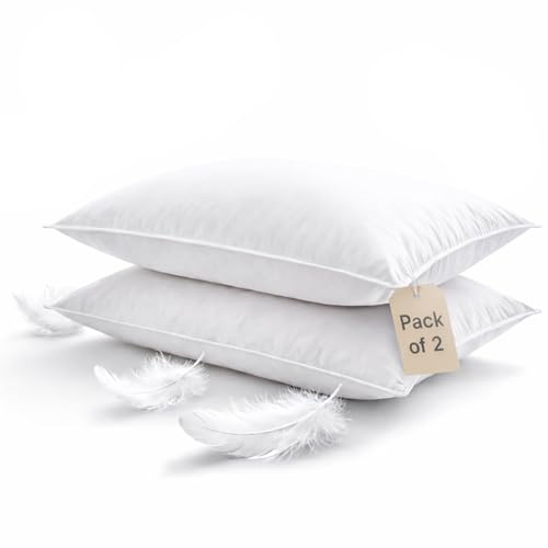 LSC Luxury White Duck Feather and Down Pillows Comfy Hotel Quality Pillow Pair Soft Duck Feather Filling 100% Polyester Cover Bed Pillows for Side Back Sleeping (pack of 2)