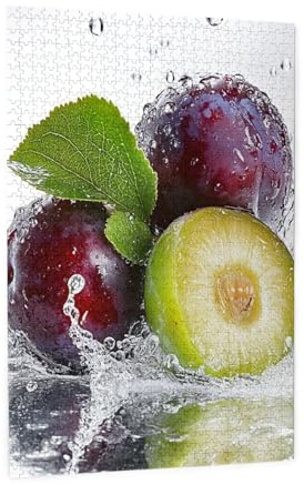RMYRHQ Refreshing Plum&Water Splash Wooden Puzzles for Adults 1000pieces Dewy Fruit&Foliage Evening Stress Relief Activity for Health Enthusiasts&Puzzle Collectors Memorial Day and Labor Day Gifts