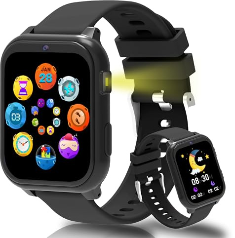 Montre Connectée Enfant, 18 Jeux, Sport, Moniteur Sommeil, Torche, Réveil | Caméra HD, Podomètre, 1.83 Enfant Tracker d'Activité, Fond d'Écran DIY, IP68 Étanche, Cadeau pour Garçons Filles Adolescents