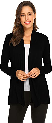 Newchoice Cardigan da donna casual leggero a maniche lunghe, morbido drappeggio, aperto sul davanti, autunnale (S-3XL), nero, Small