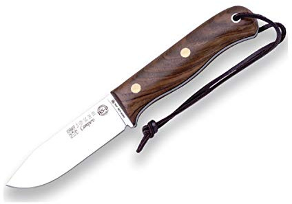 Joker Cuchillo de caza BS9 Campero CN112, mango de Madera de Nogal, deportivo, hoja de 10,5 cm acero, con funda de cuero marrón, Herramienta de pesca, caza, camping y senderismo