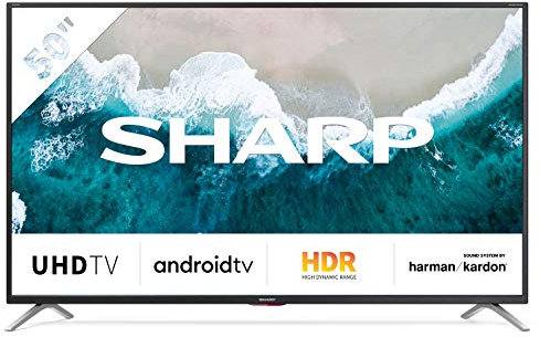 Sharp Aquos Android 9.0 50 Uhd 4K Google Assistant Dts Virtualx Smart TV Bluetooth Suono Harman Kardon Sat Internet Wifi Youtube Netflix 4Xhdmi 2Xusb 1 Sdcard Uscita Cuffie, Scart e Audio Digitale