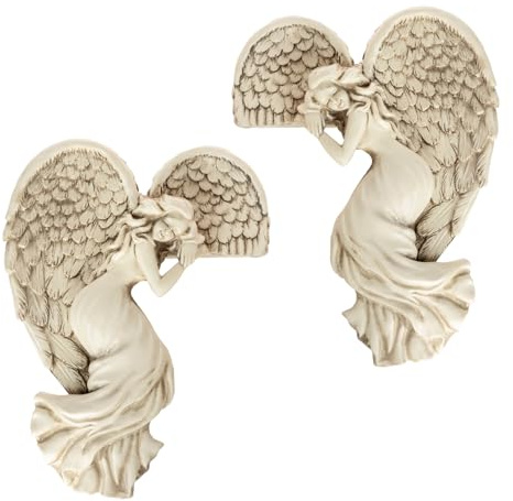 Garden Mile Engel Türrahmen Ornament, Vintage Stil Shabby Chic Angelic Figuren Elfenbein Engelsflügel Einzigartige Antik Optik Home Dekoration Wandskulptur (rechts und links)