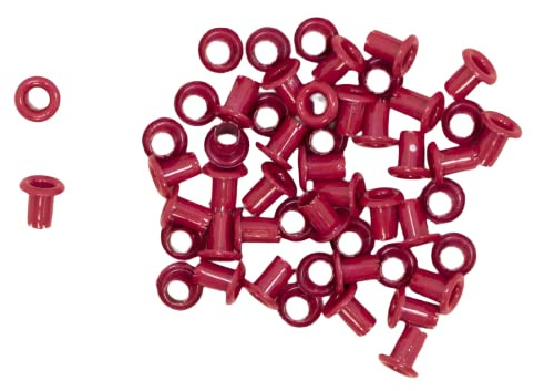 Craftelier - Set mit 50 Mini-Metallic Ösen Ideal für Scrapbooking und Bastelarbeiten | Geeignet für verschiedene Materialien | Größe Innendurchmesser 3 mm und Außendurchmesser 5 mm - Farbe Bordeauxrot