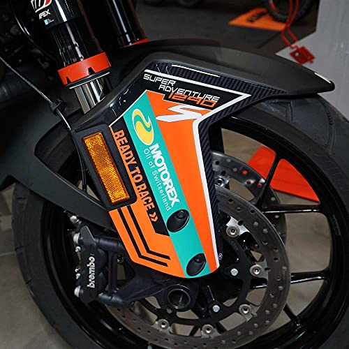 LABELBIKE 3D Motorrad Aufkleber Gabelschützer kompatibel mit KTM | 1290 Super Adventure S 2021-2024, Harzschutz, Kratzfest, Dekor, Carbongrün, Schwarz, Orange