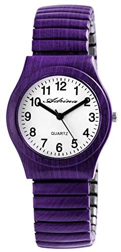 Adrina Montre pour femme en acier inoxydable - Grands chiffres - Longueur : 18 cm - Diamètre : 34 mm - Largeur : 18 mm - Cadeau pour femme, Violet 1., Bracelet