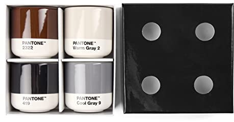 PANTONE Porzellan Macchiato Thermobecher, 4er-Set: Warm Gray 2 , Cool Gray 9, Brown 2322, Black 419