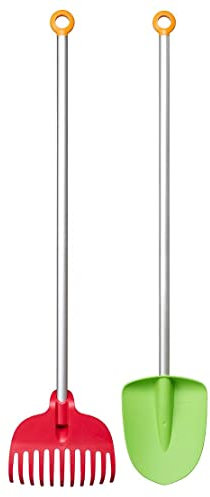 Fiskars Vanga e Rastrello per bambini, Set 2 in 1, Lunghezza: 88 cm, Teste in plastia rinforzata con fibra di vetro/Manici in alluminio, Verde/Arancione e Rosso/Arancione, MyFirst Fiskars, 1063038
