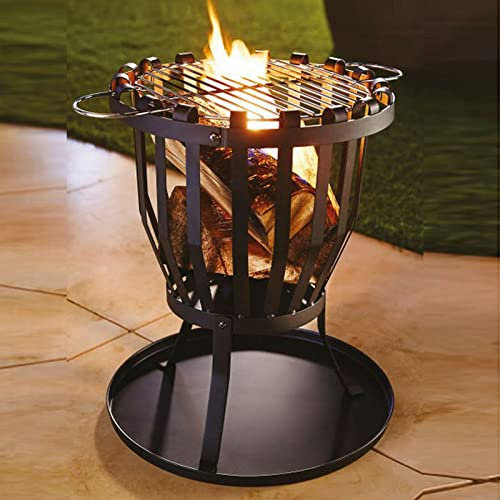 Garden Haven® Premium Wrought 50cm Diameter Iron Brazier Fire Pit Basket Table Top with Ash Tray & BBQ Grill included Pre Assembled just fix legsPortable Wood Burner Ideal for BBQ Beach Holidays