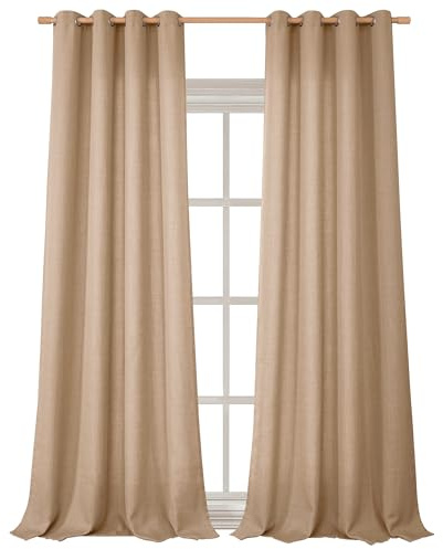 BGment Faux Linen Curtains 95 Inches Long Set of 2 Panels, Living Room Long Curtains Burlap Textured Thick Light Filtering Privacy Grommet Window Treatments, 52 x 95 Inch, Tan