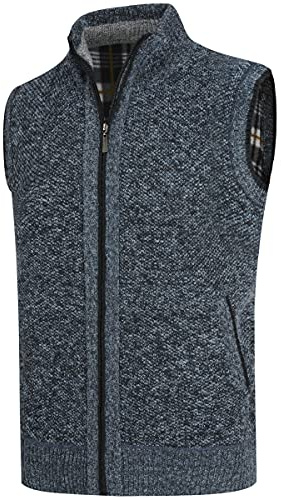 YOUTHUP Men's Knitted Gilet Full Zip Fleece Lining Cardigan Winter Thick Quilted Body Warmer, Blue, M