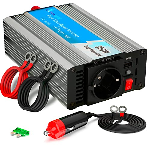 EXTRALINK OPIM – 300 W spänningsomvandlare 12 V 230 V inverterare 300 W ren sinus strömomvandlare bilinverterare DC AC-omvandlare fordon, bil, husbil,