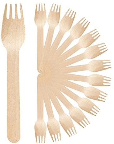 Pound Veg 100 X Wooden Forks - Biodegradable Compostable Disposable Cutlery 100% Birchwood, Eco Friendly for Picnic Parties Weddings, Camping, Catering