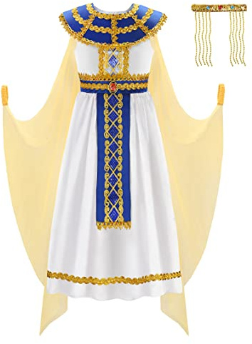 ReliBeauty Costume Cleopatra Bambina Vestito Carnevale con Copricapo Dorato, 130